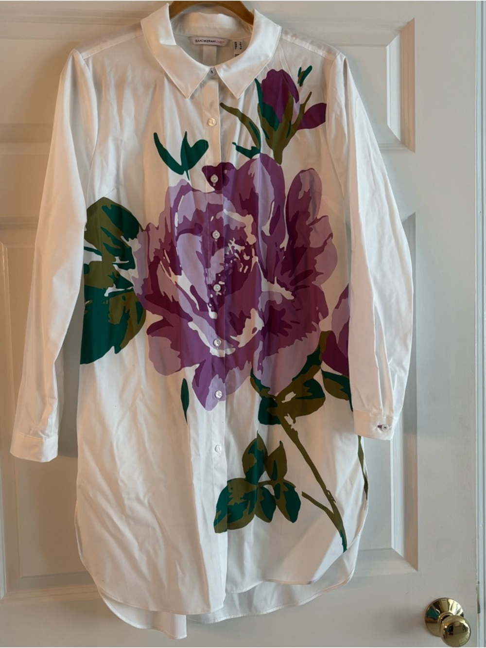NEW Isaac Mizrahi Live White Purple Floral Oversized Big Shirt Cover-Up